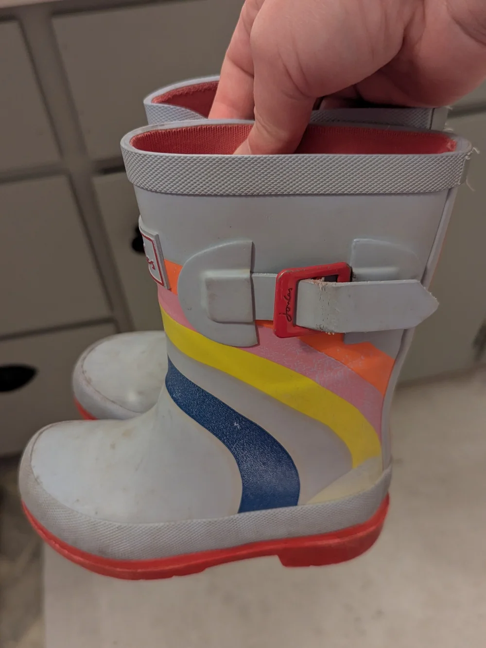 Kids Joules Rain Boots with Rainbow Stripes Sz 8